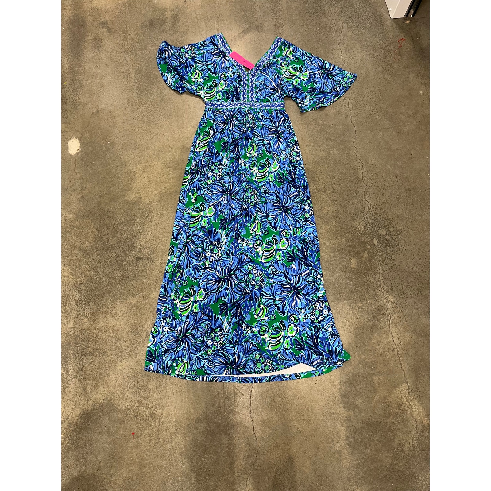 LILLY PULITZER Addison Elbow Sleeve Maxi Dress, Abaco Blue In Turtle Ave, Sz 4