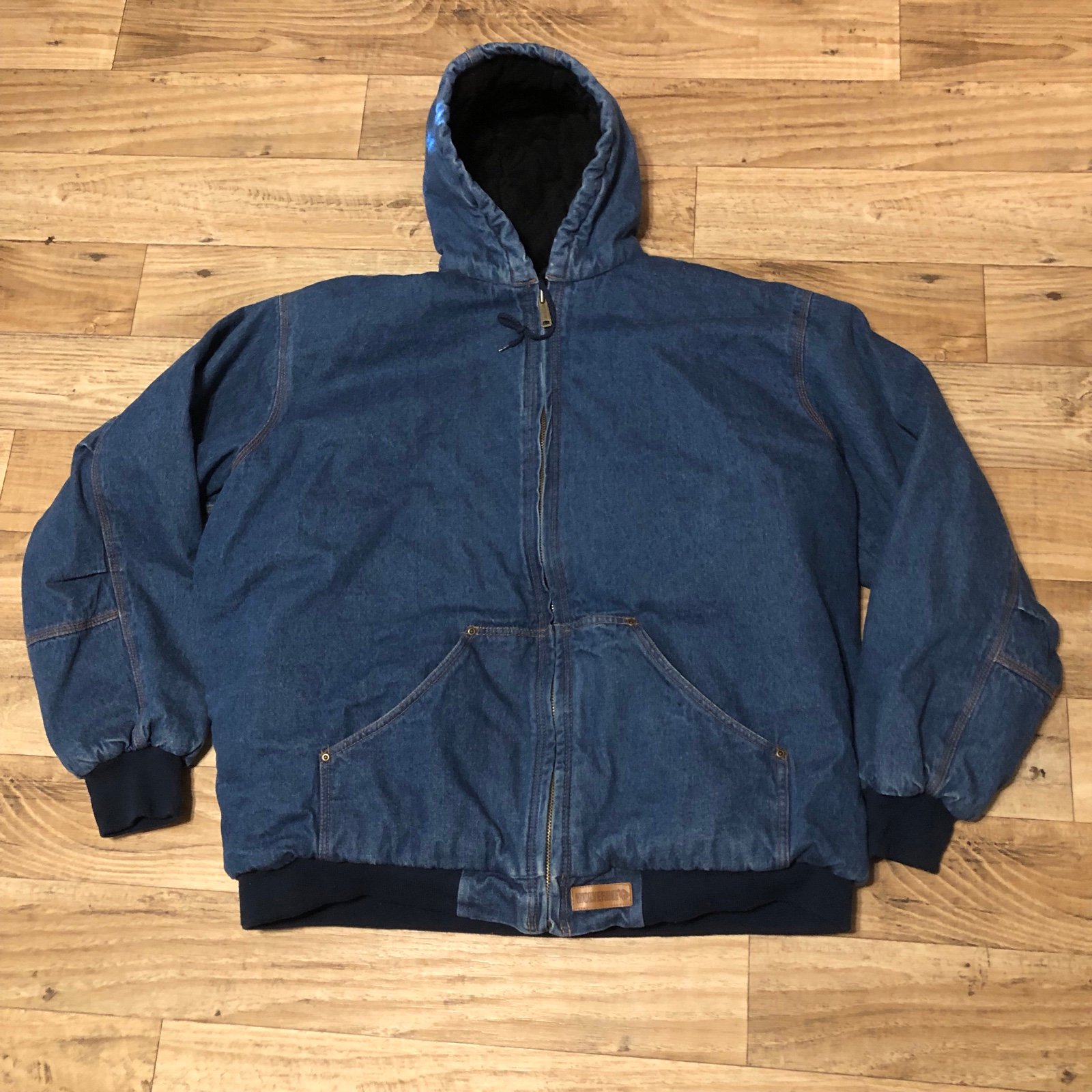 Mens Wolverine Jacket Blue Denim Jean Full Zip Quilted Hooded Workwear 3x