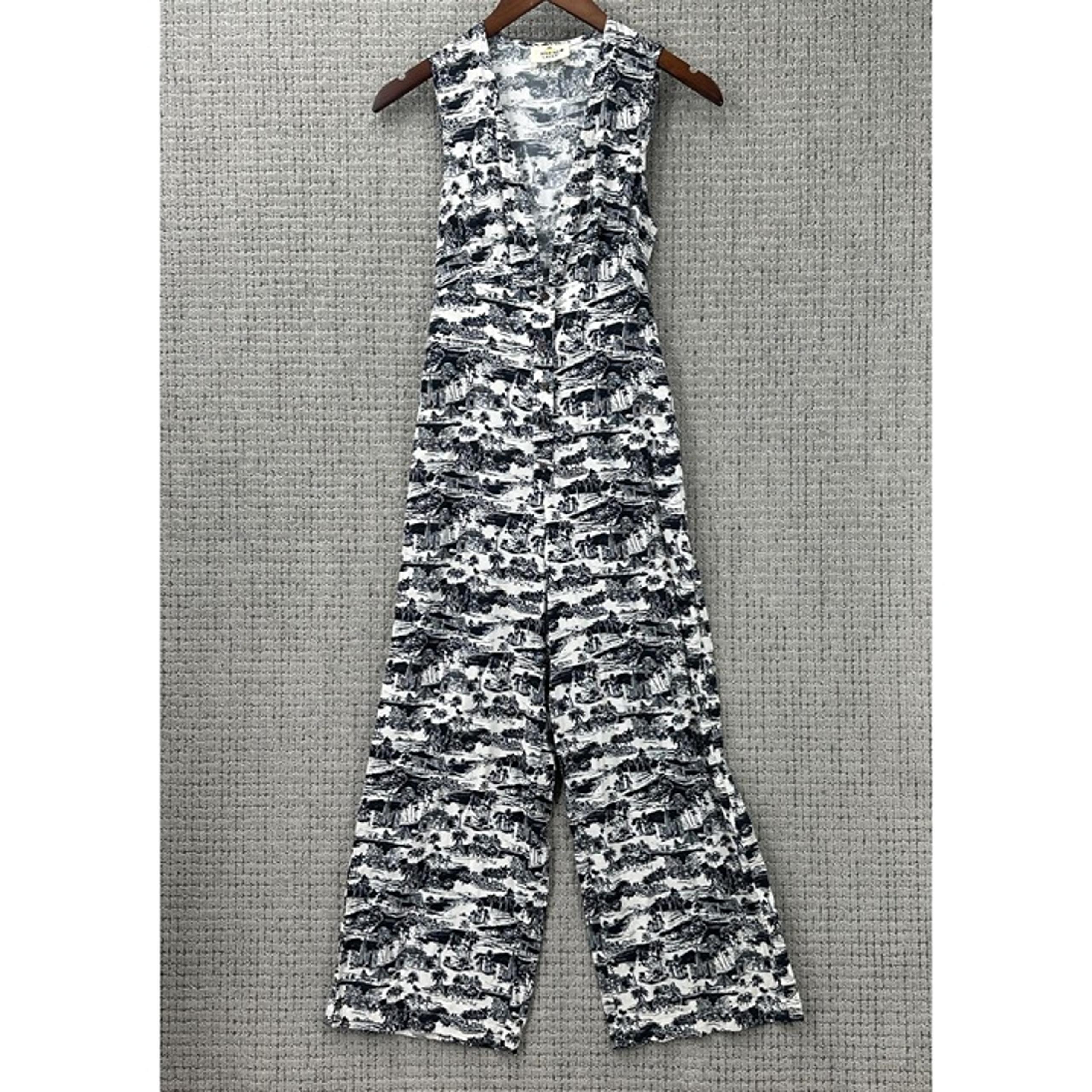Marine Layer Jumpsuit Womens Size XS Black White Sleeveless Palm Trees Tie Back