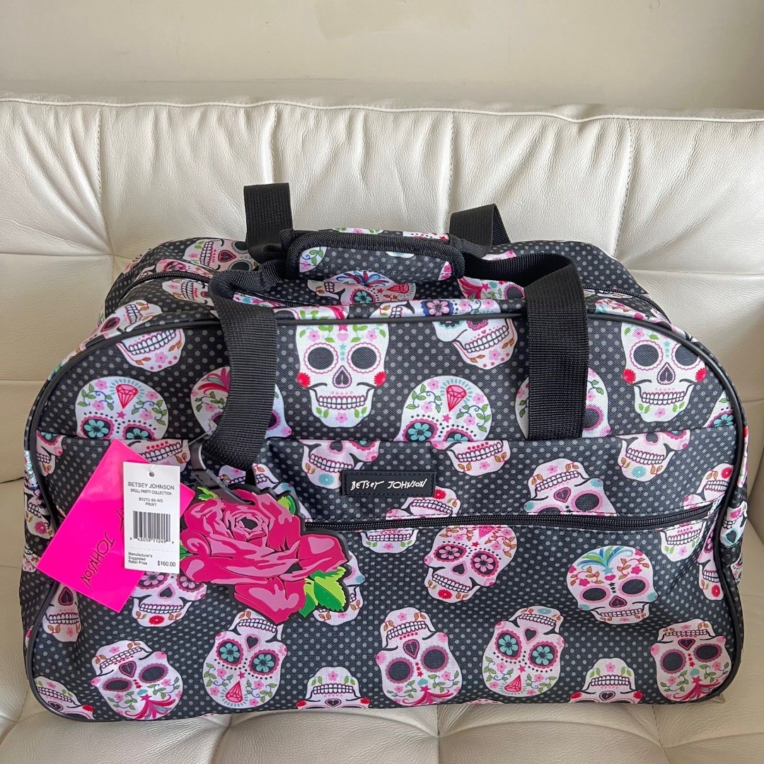 Betsey Johnson Sugar Skull Travel Wheeled Duffel Bag