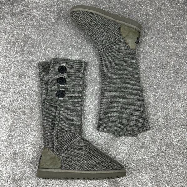 Ugg Australia Sweater Knit Lattice Cardy Tall Boots Women's 7 Gray 5819 Wool