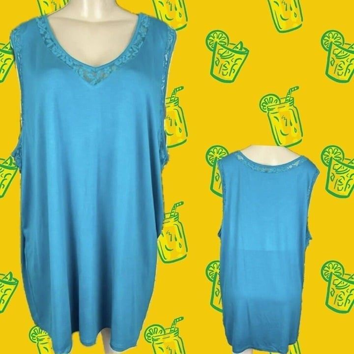 Torrid Plus 6 Teal Blue Lace V-Neckline Rayon Spandex Sleeveless Top