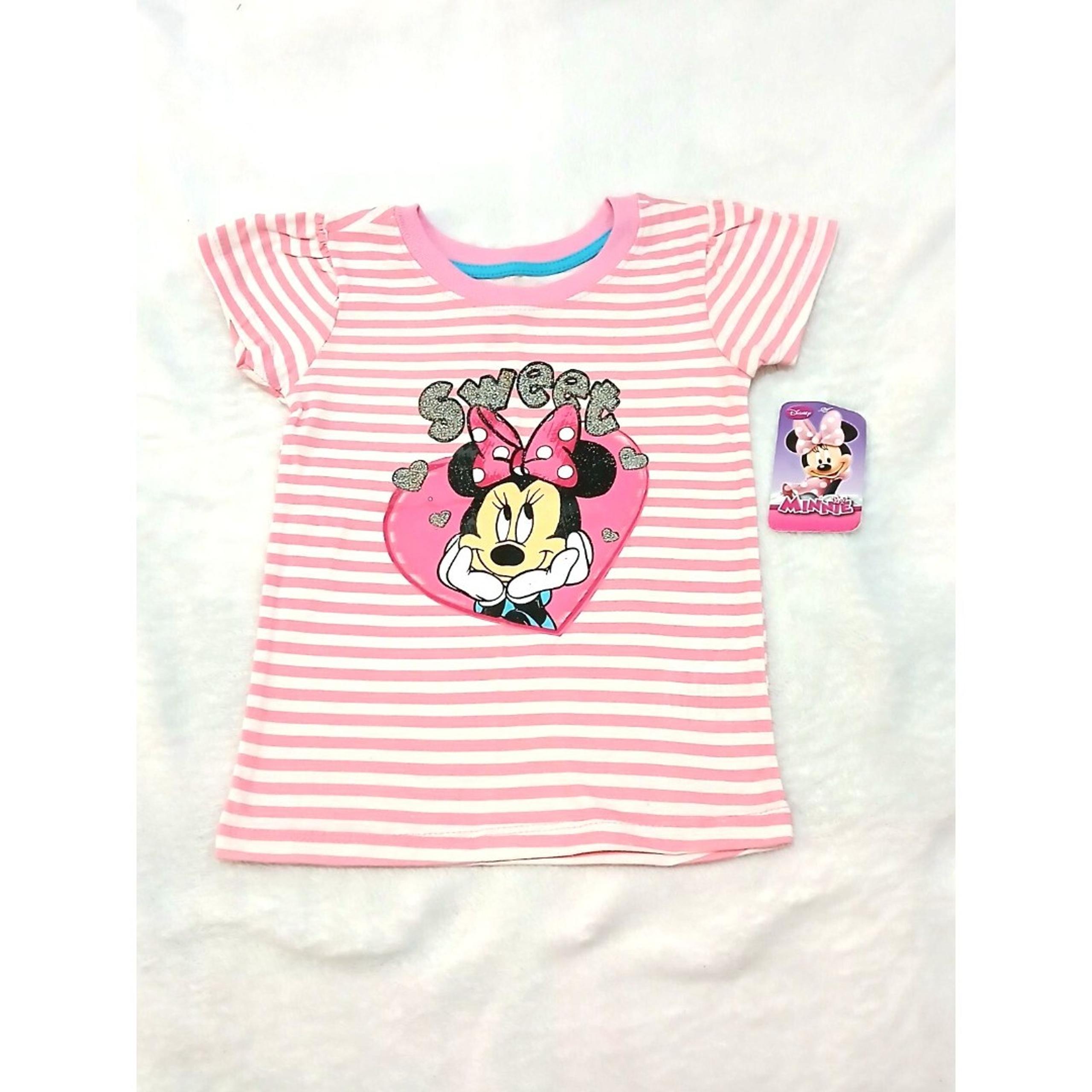 Toddler Girl's Short Sleeve Minnie Mouse Tee (Size 4T) Pink/White -NEW!!! - Disney