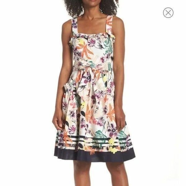 Vince Camuto Print Tie Waist Fit & Flare