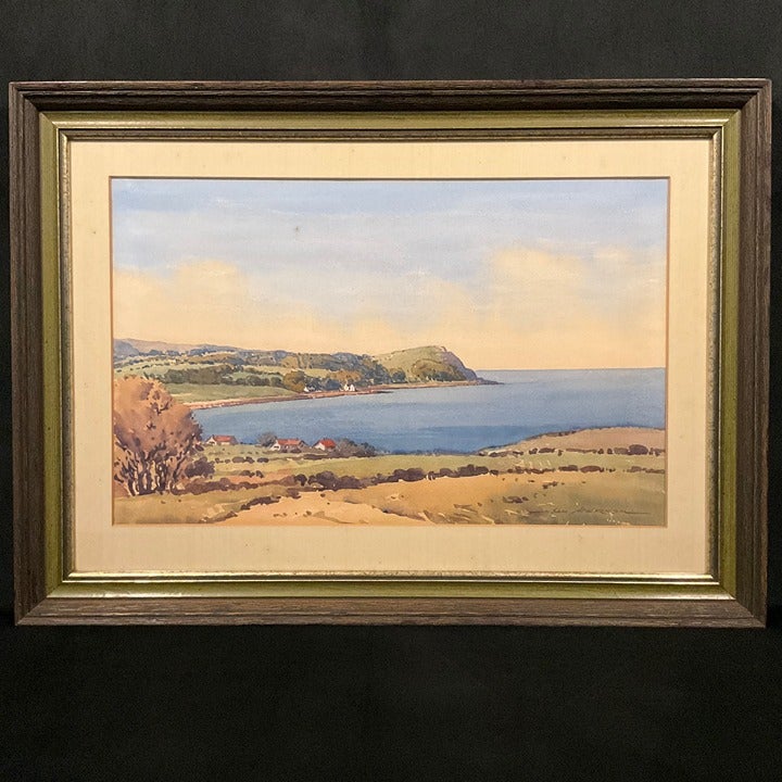 Vintage Framed Original Seascape Watercolor Antrim Coast By Samuel Mclarnon