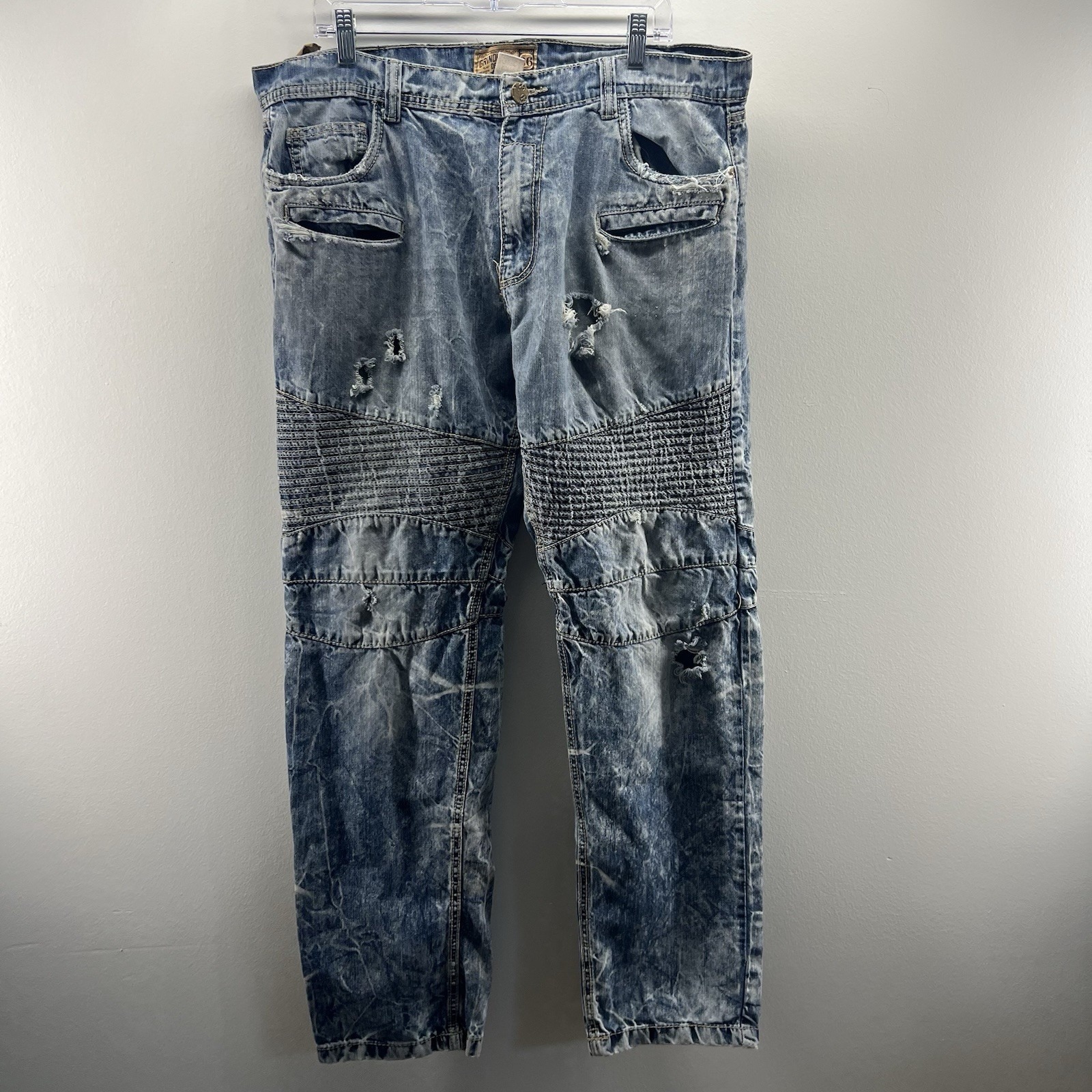 Grindhouse Jeans Mens 36 Distressed Acid Washed Grunge Denim Skater Moto
