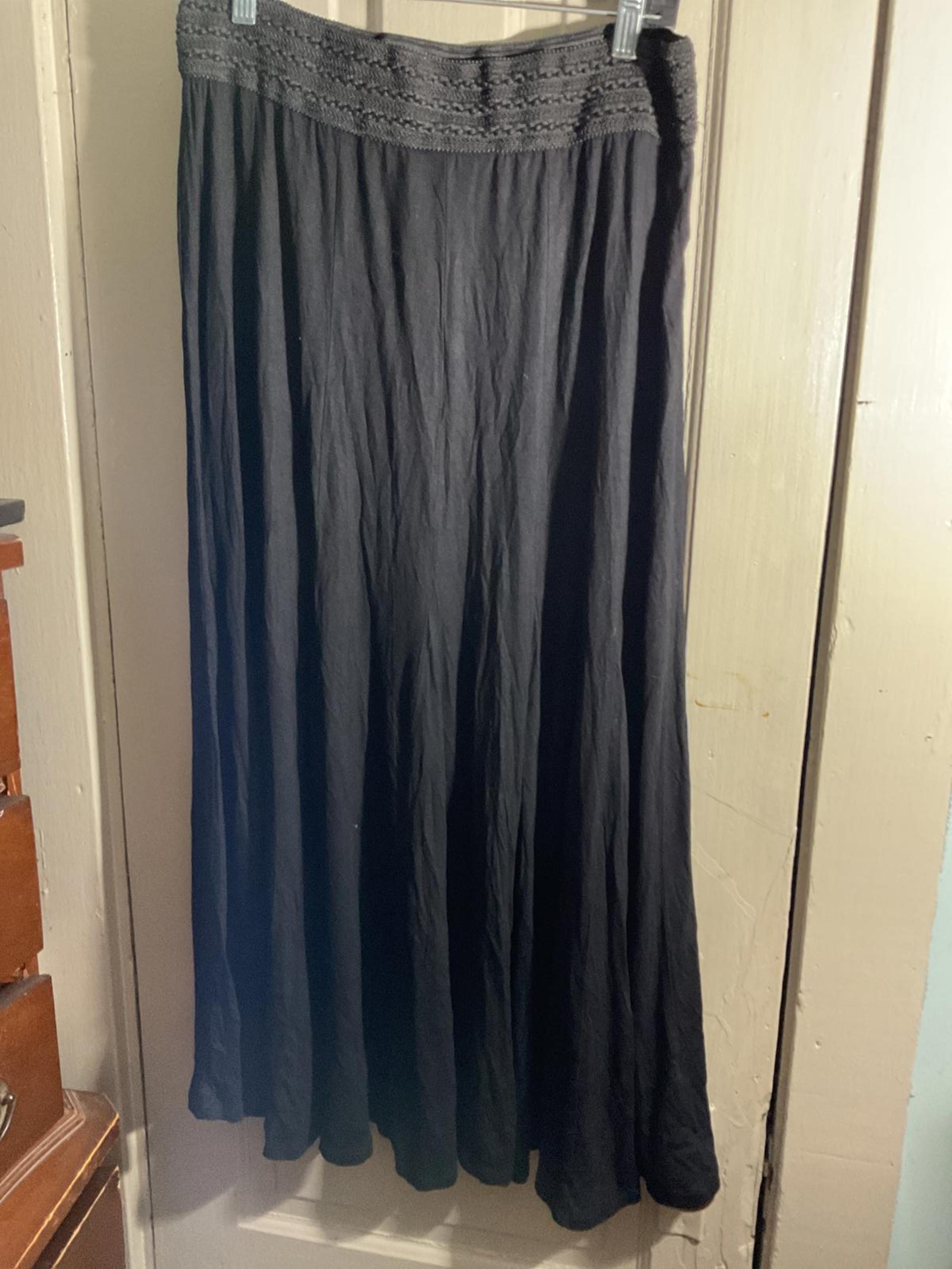Lapis Elegant Black Maxi Skirt Embellished Waistband Pleats XL