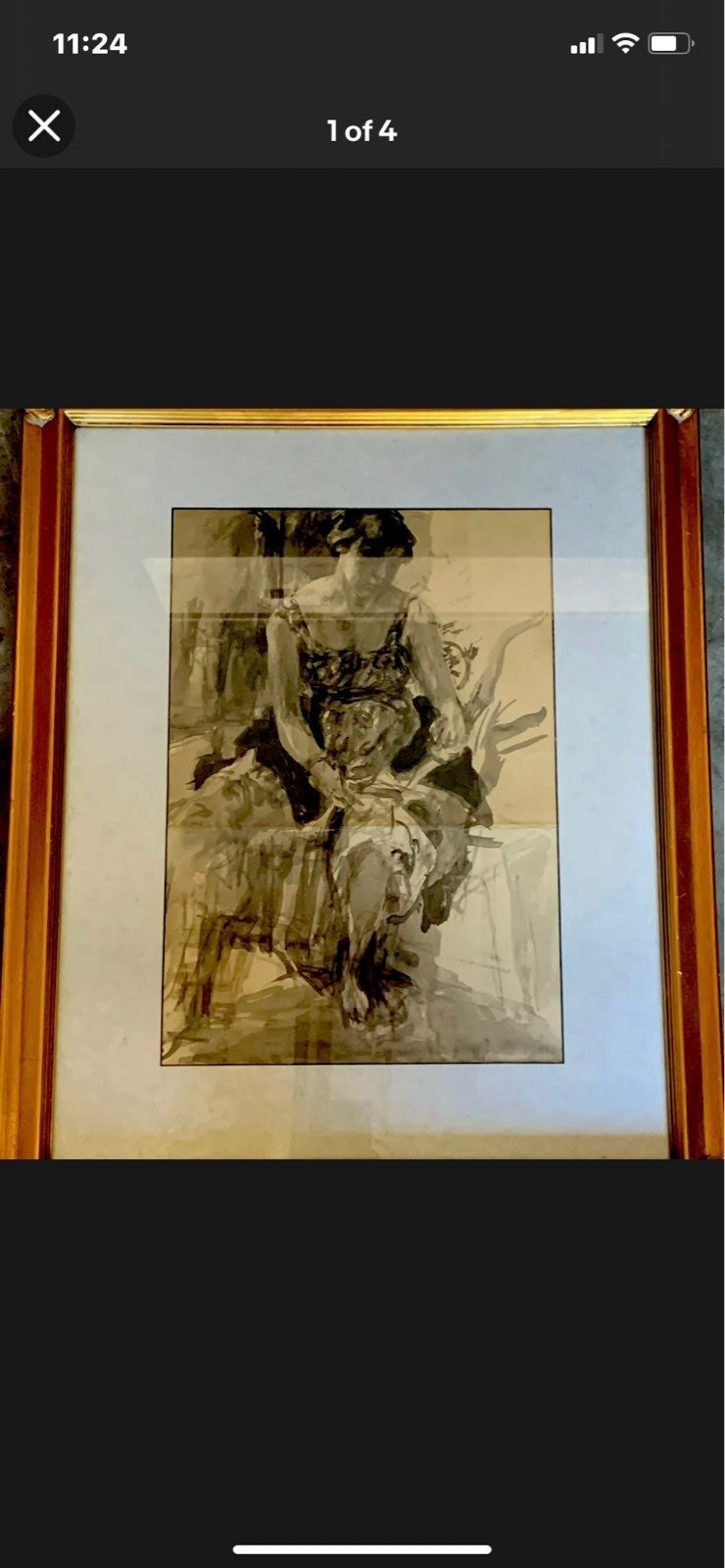 S Burke: Female Portrait Signed Lithograph Framed Art (23x18)