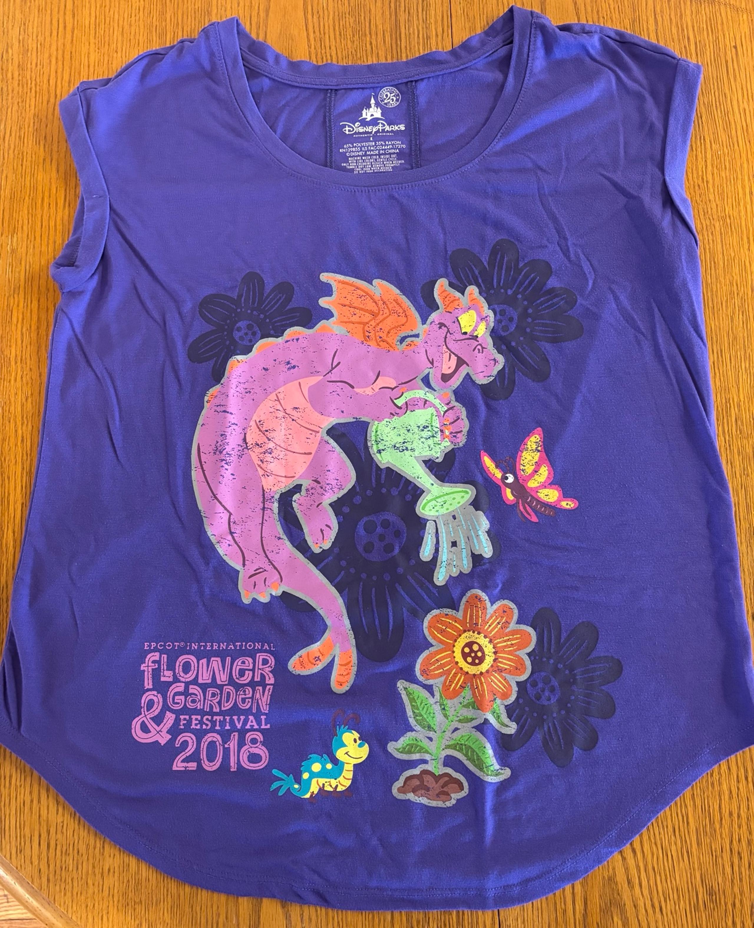 Disney Parks Women’s Large 2018 Epcot Flower and Garden Festival Purple Shirt