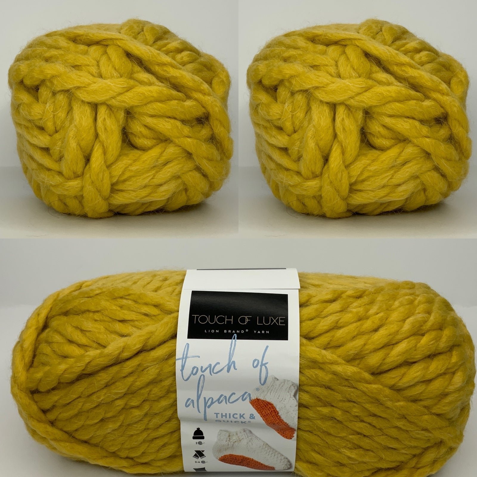 lot of 3 yellow mustard touch of alpaca thick and quick yarn