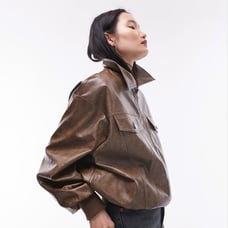 Topshop faux leather bomber Jacket - Brown