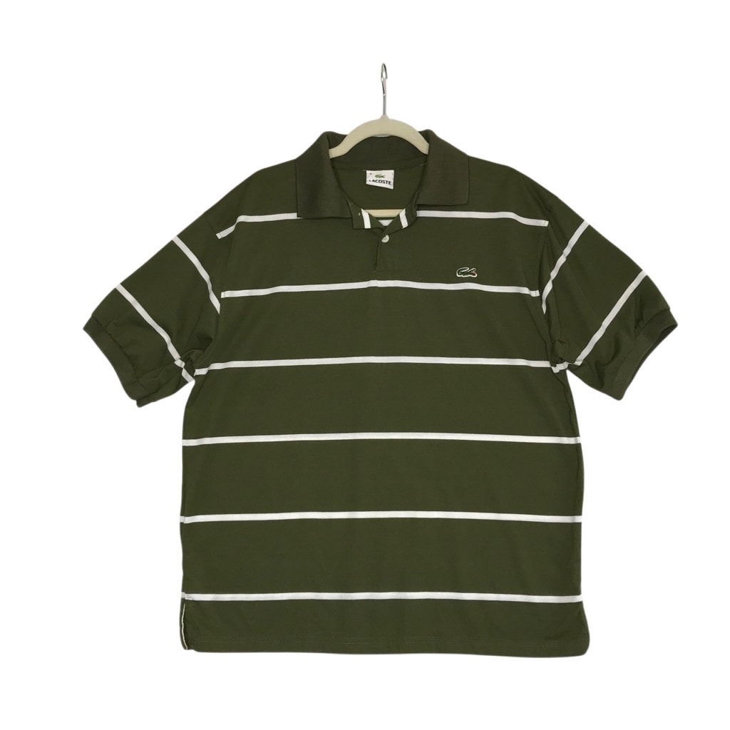 LACOSTE Striped Polo Shirt Men XL Olive Green Outdoor Everyday Travel Athletic