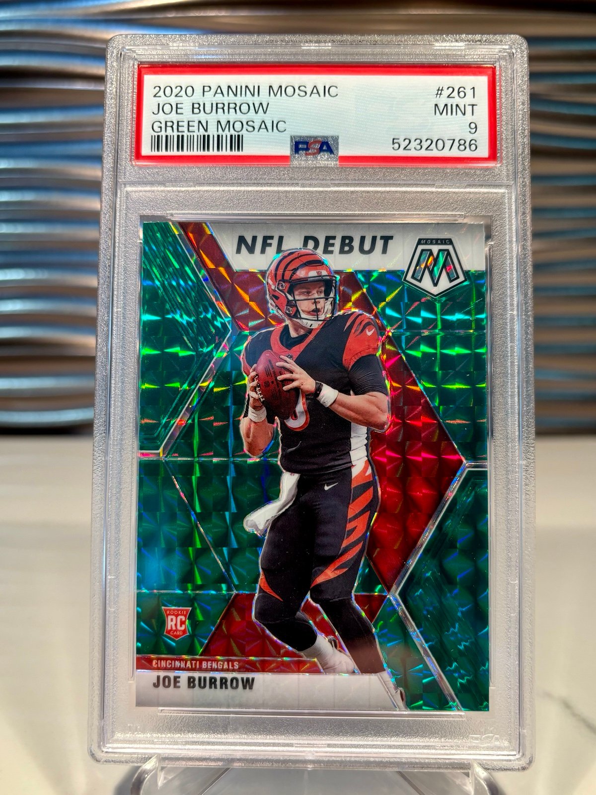 2020 JOE BURROW GREEN MOSAIC NFL DEBUT PSA 9 MINT !