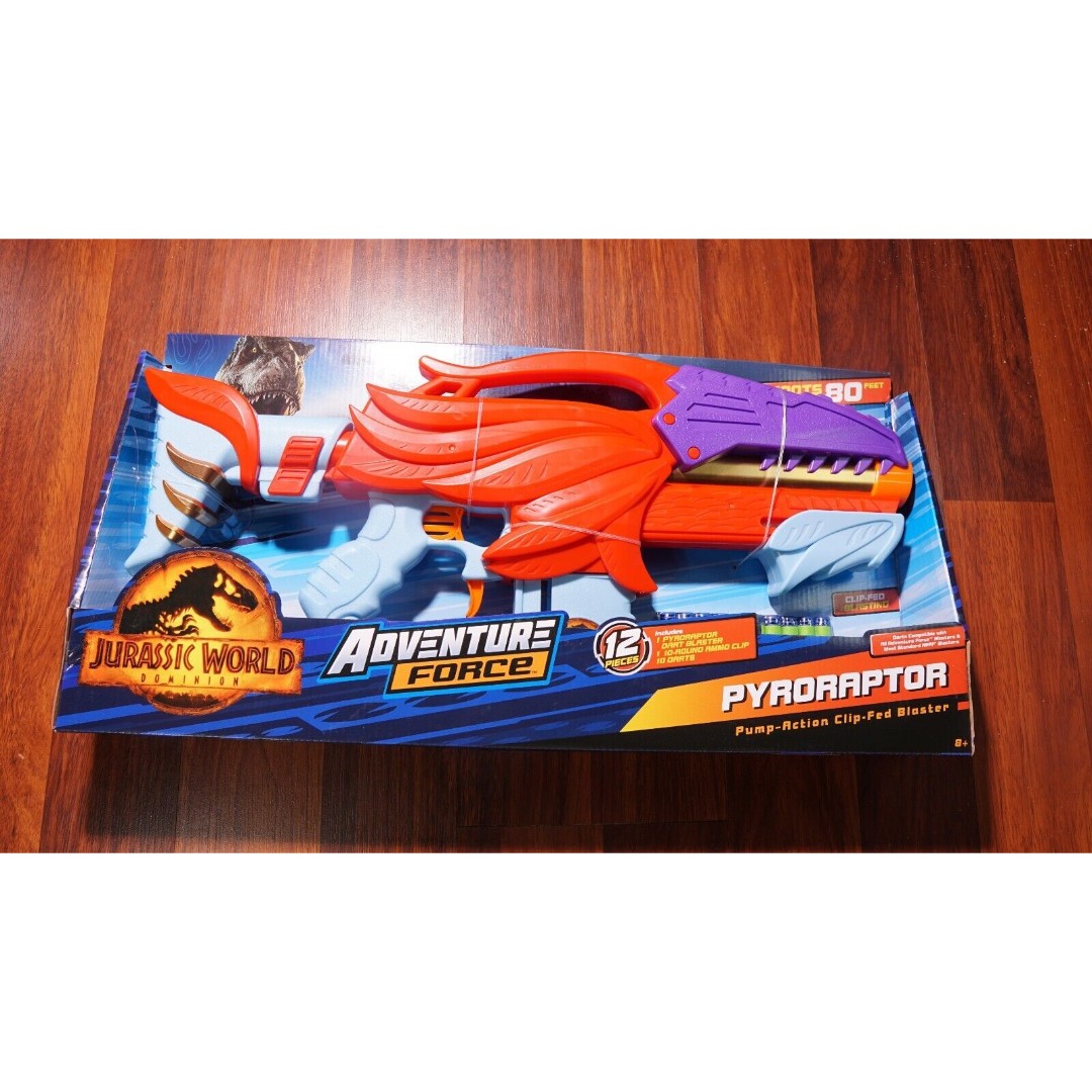 Jurassic World Adventure Force Pyroraptor Pump Action Clip-Fed Dart Blaster Gun