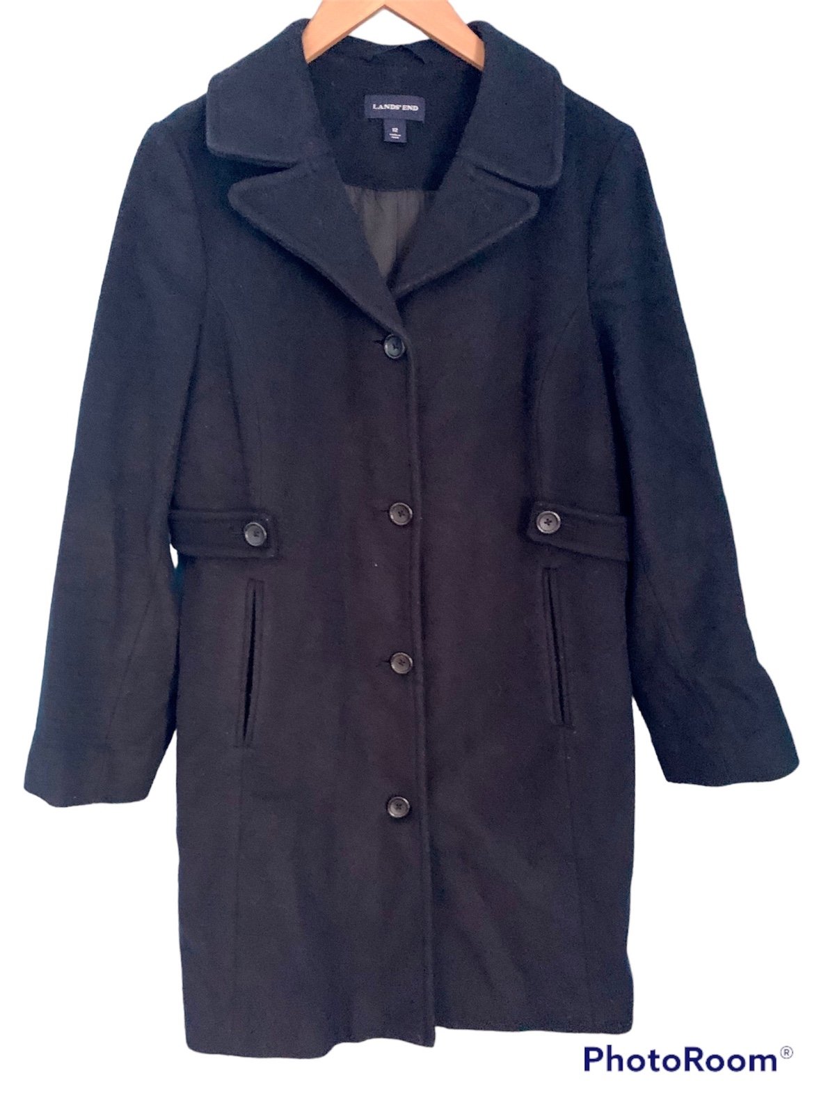Land’s End Black Wool Blend Coat Size 12
