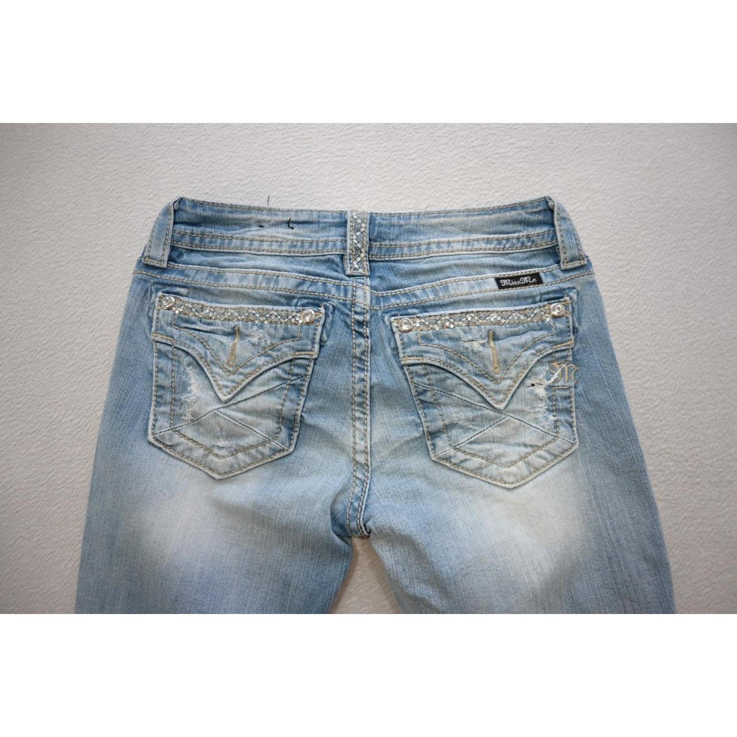 Miss Me Signature Crop Embroidered Stretch Blue Jeans Womens Size 26