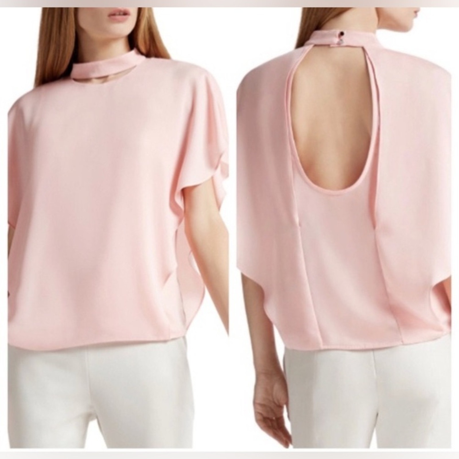 Halston Heritage Blush Pink Flutter Blouse Size 4