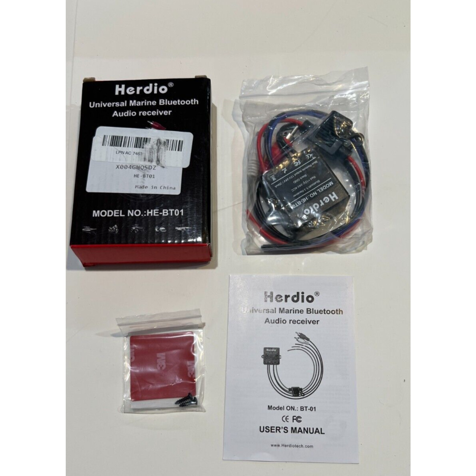 Herdio Marine Bluetooth Receiver HE-BT01, BT 5.3, IP67 Waterproof NEW