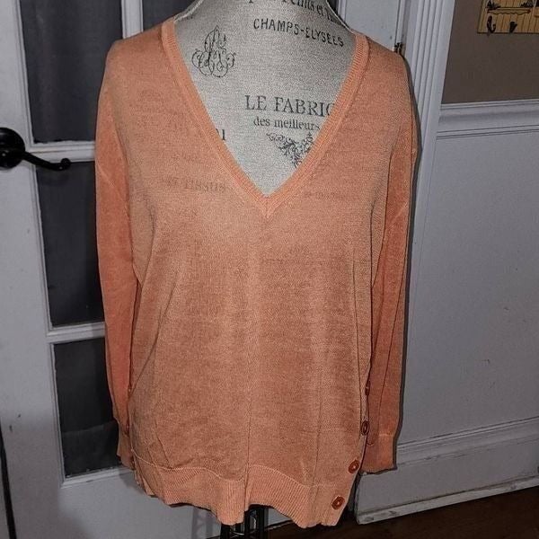 NWT J Crew Womens Fresh Melon Linen Blend V Neck Sweater Medium