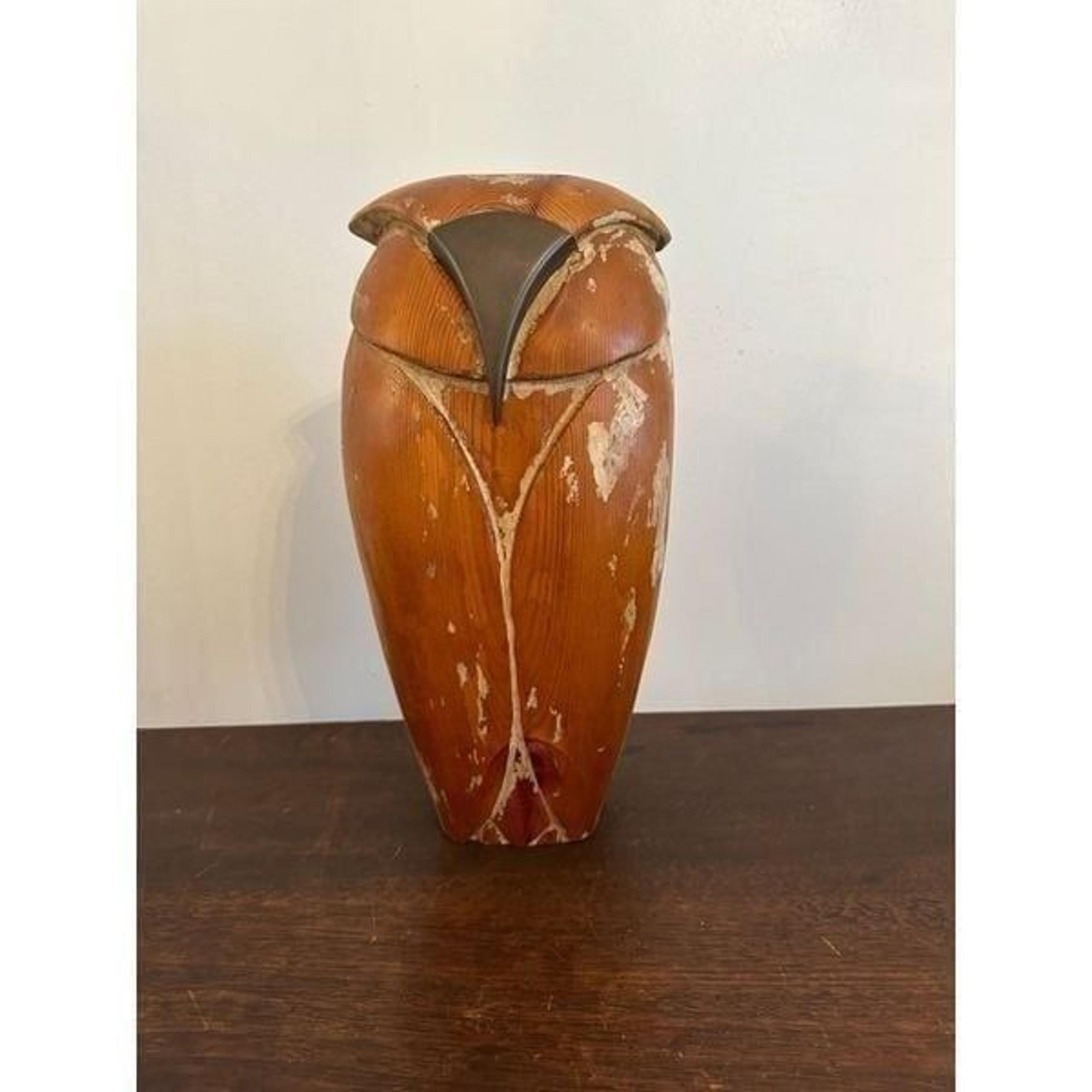 Vintage MCM Abstract Carved Owl Wooden Sculpture