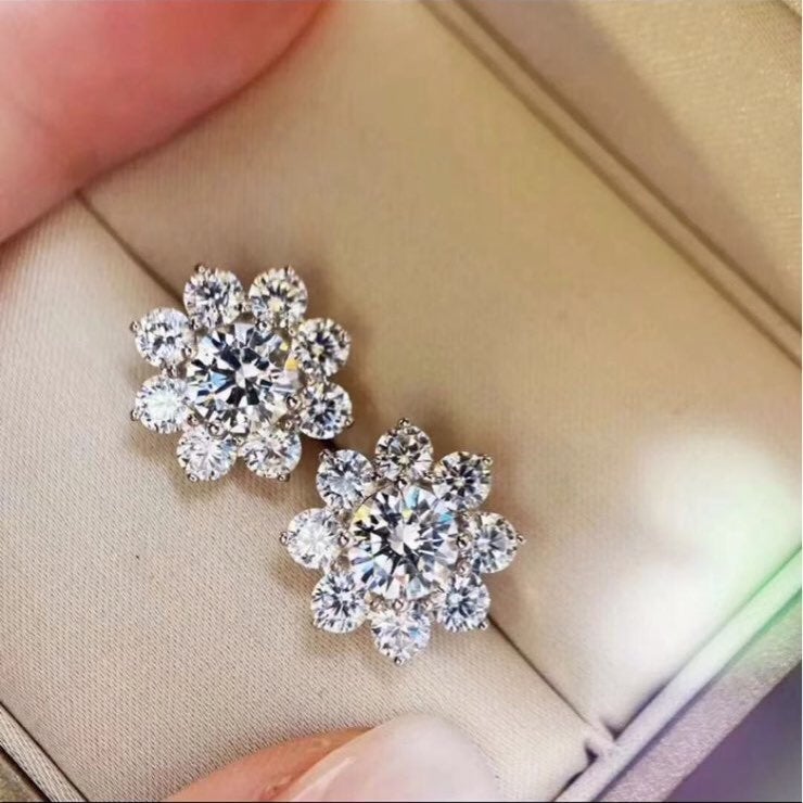 1.1 ct moissanite diamond Flower Earrings