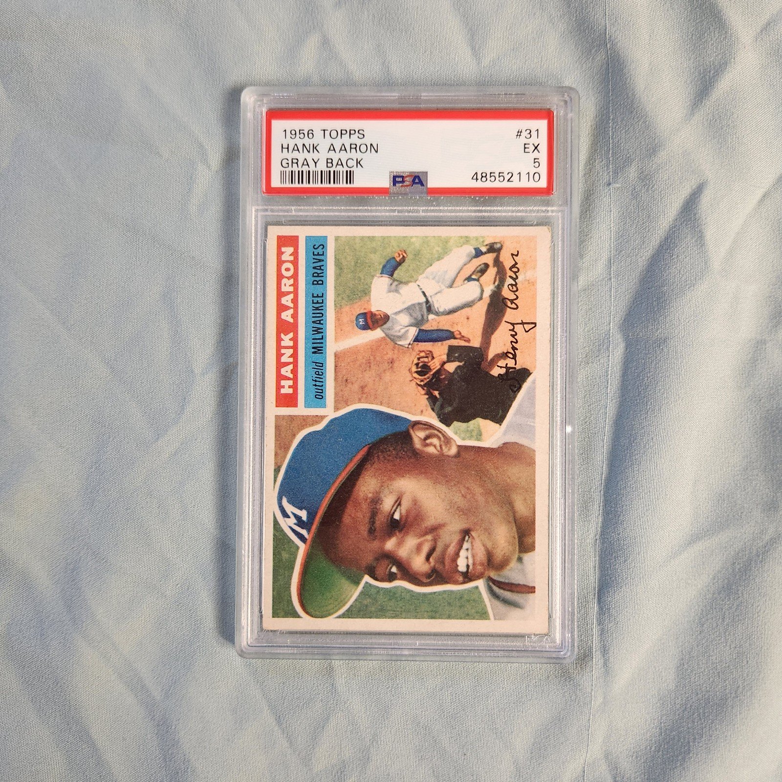 1956 Topps Hank Aaron Gray Back Milwaukee Braves #31 PSA 5 EX Centered