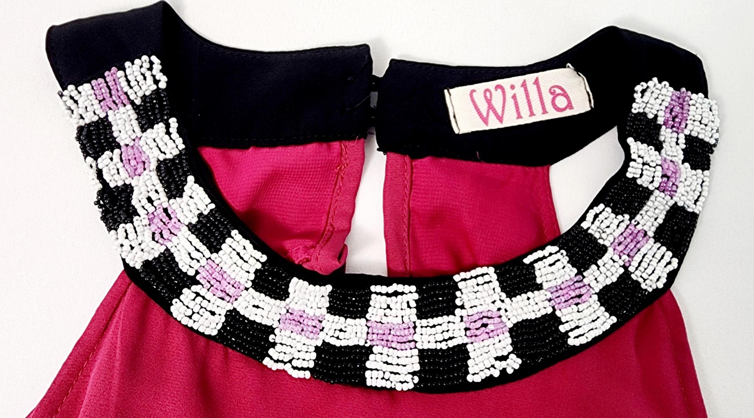 Willa fuschia beaded neckline floor length chiffon dress
