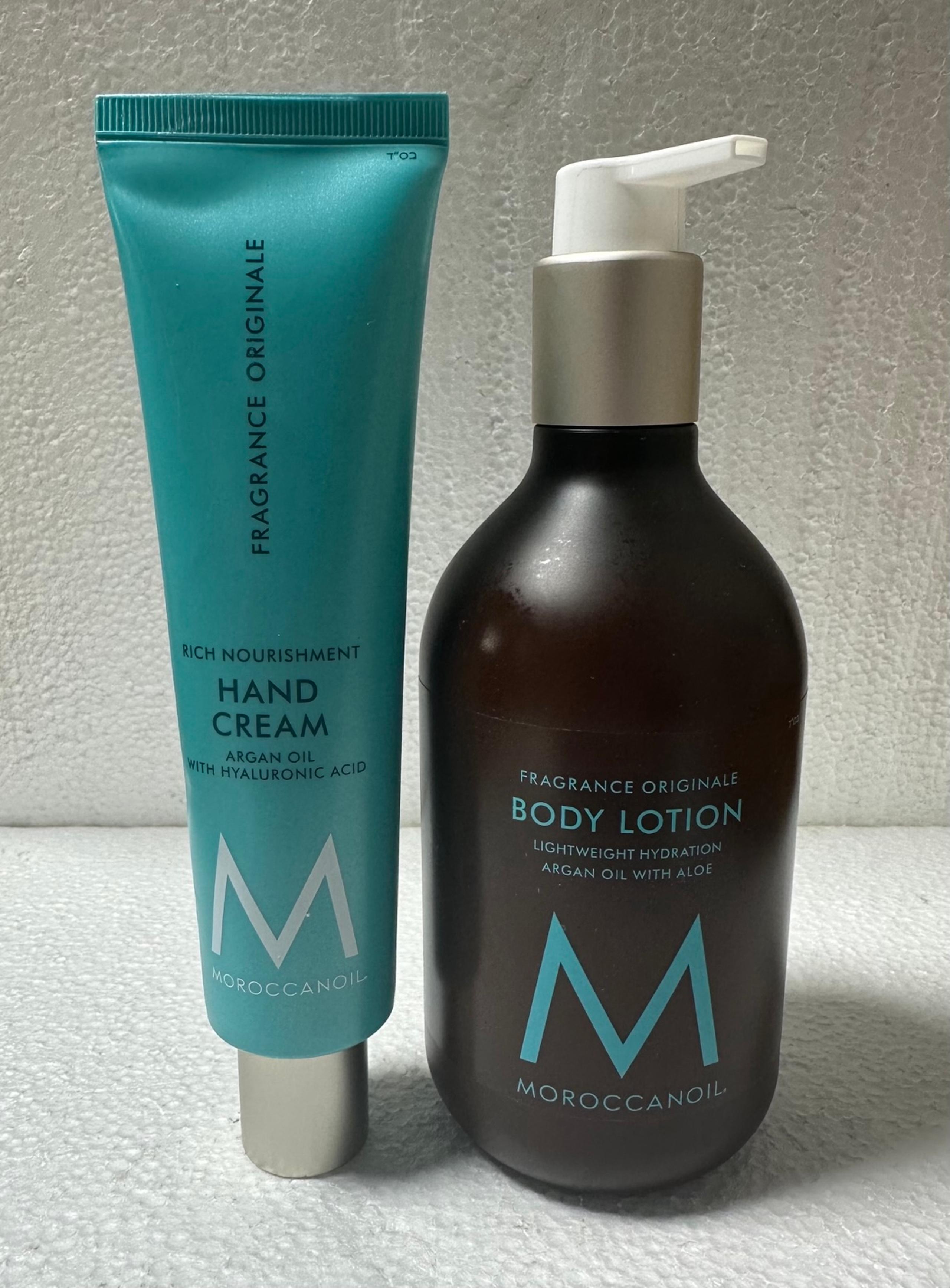 SLIGHTLY USED Moroccanoil Hand Cream 3.4 Oz and Body Lotion 12.2 Oz Set