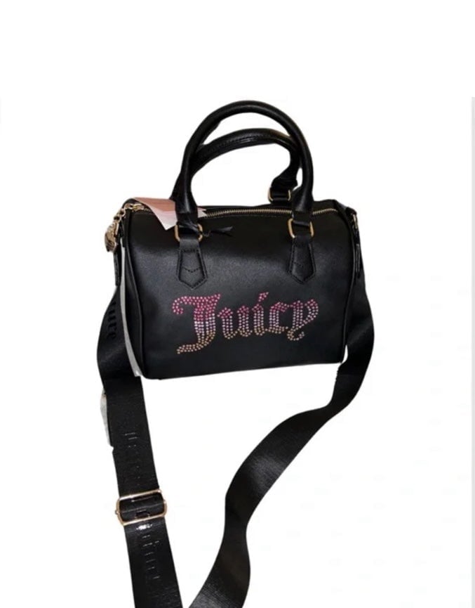 JUICY COUTURE BLACK LIQUORICE BE CLASSIC SATCHEL BLING OMBRÉ RHINESTONE LOGO