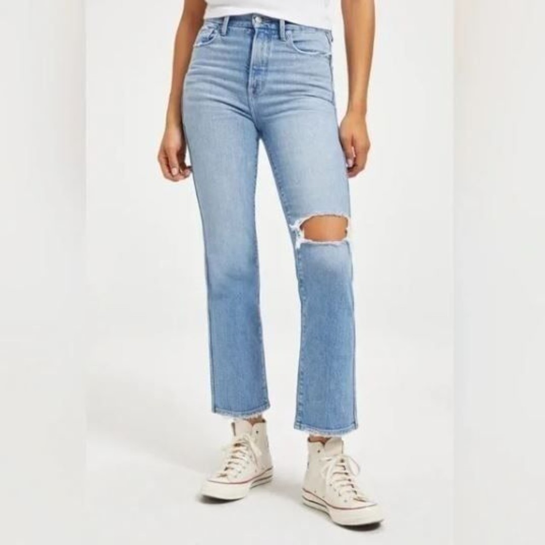 Good American Womens Jeans Blue12/31 Good Curve Straight Pants Ankle NEW