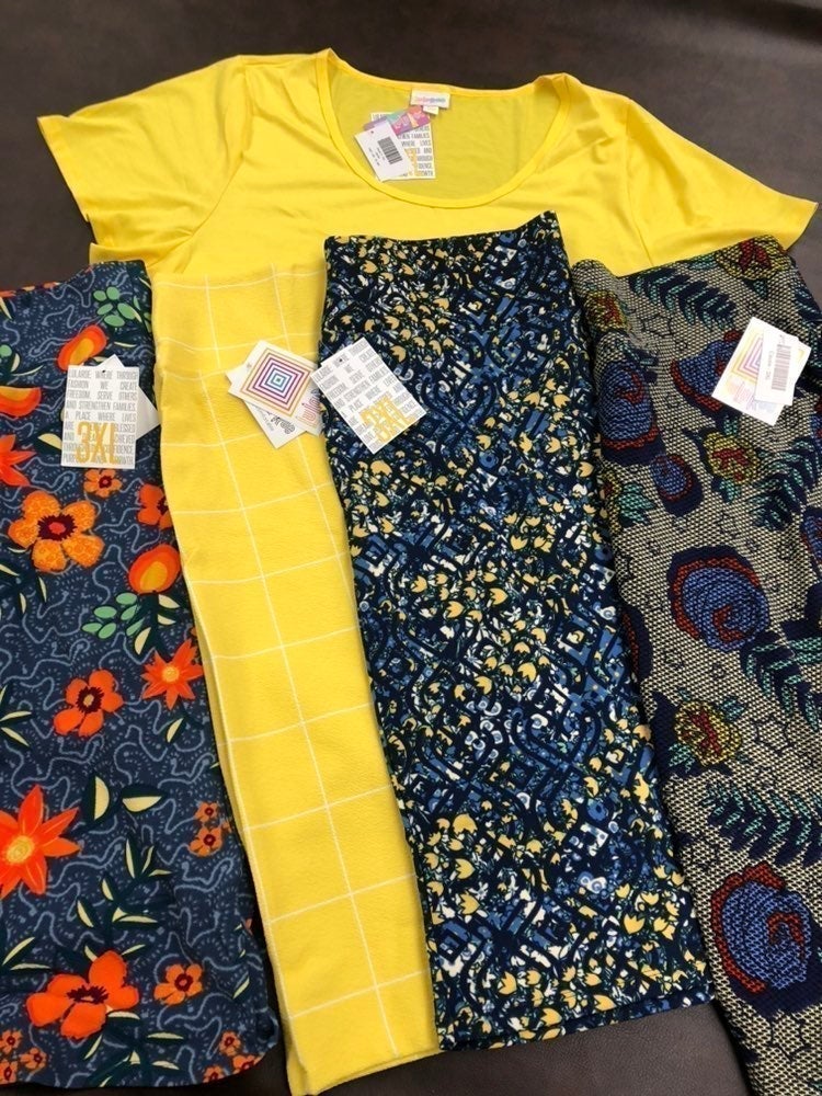 Lularoe Lot Yellow tunic Roses Cassie 3X 24/26 XXXL 3XL Skirts Classic T Unicorn