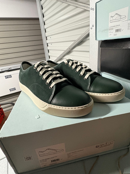 Men's Lanvin DBB1 Leather And Suede Low Top Sneakers / Green / Size US 9 ($590)