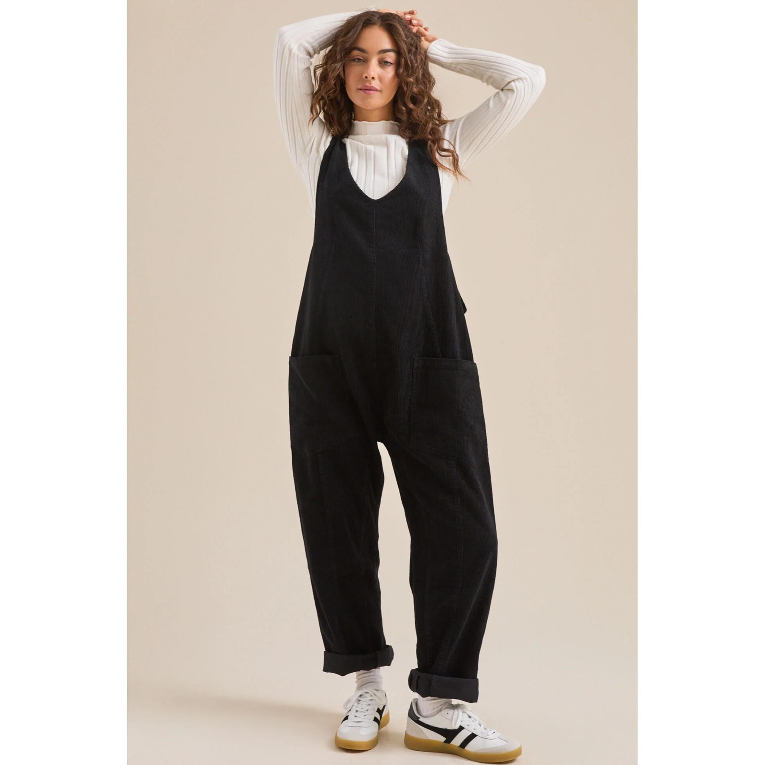 Altar'd State Womens Indy Corduroy Jumpsuit Size XL Black Relaxed Oversized NEW