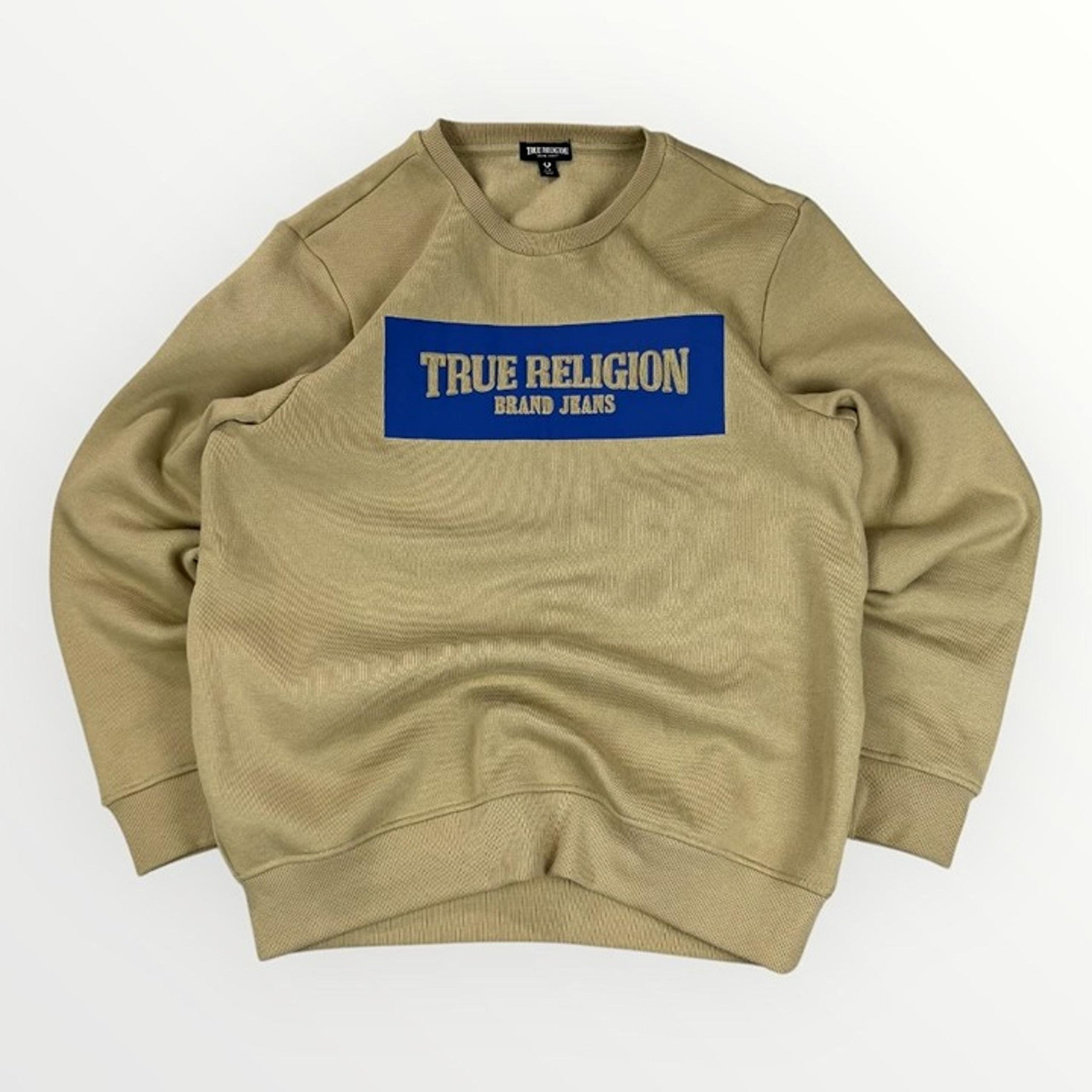TRUE RELIGION Mens Embossed Arch Logo Sweatshirt Pullover Athleisure Beige Large