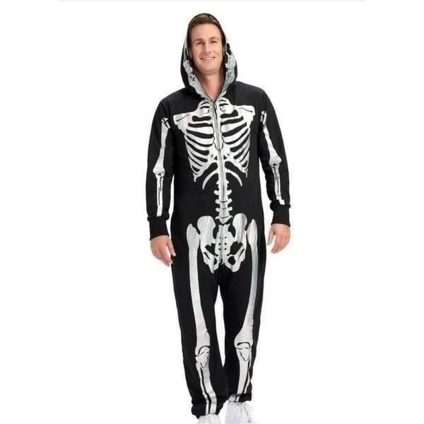 Tipsyelves mens shimmer skeleton front zip onesie size large