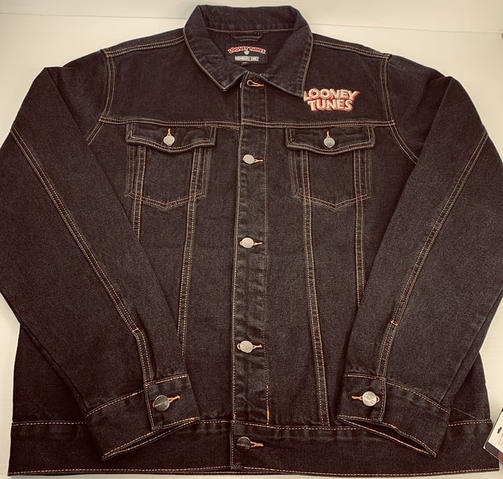 Mens Size XL Jacket Black Denim Jean Looney Tunes Members Only