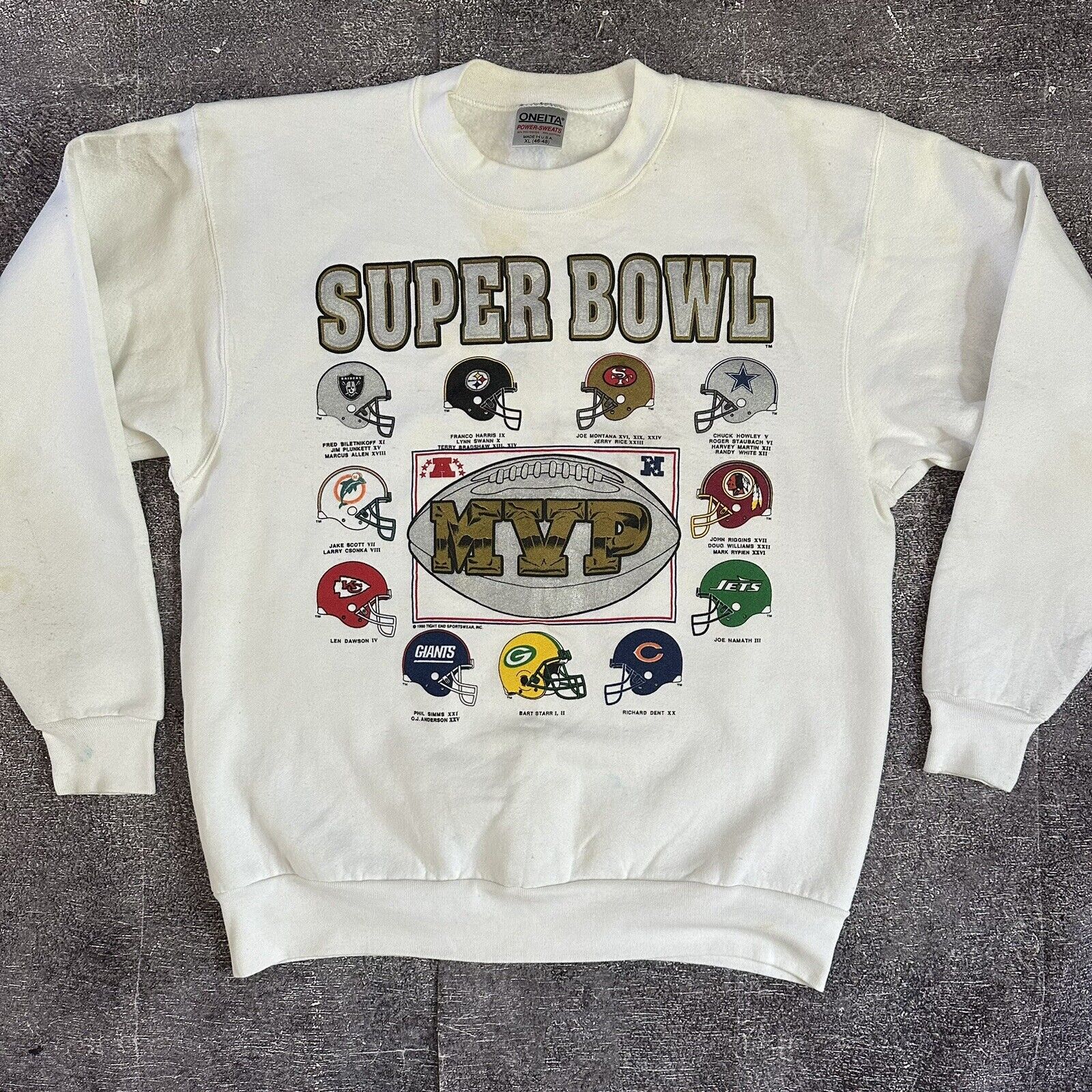 Men's Vintage 90's NFL Super Bowl MVPs White Crewneck Pullover Sweatshirt Sz XL