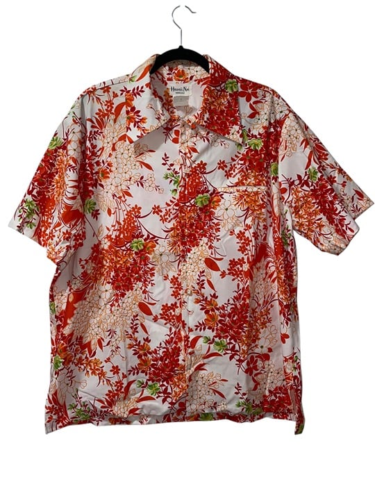 Men's Hawaii Nei Honolulu Floral Full Zip Up Short Sleeve Shirt Top Sz XL