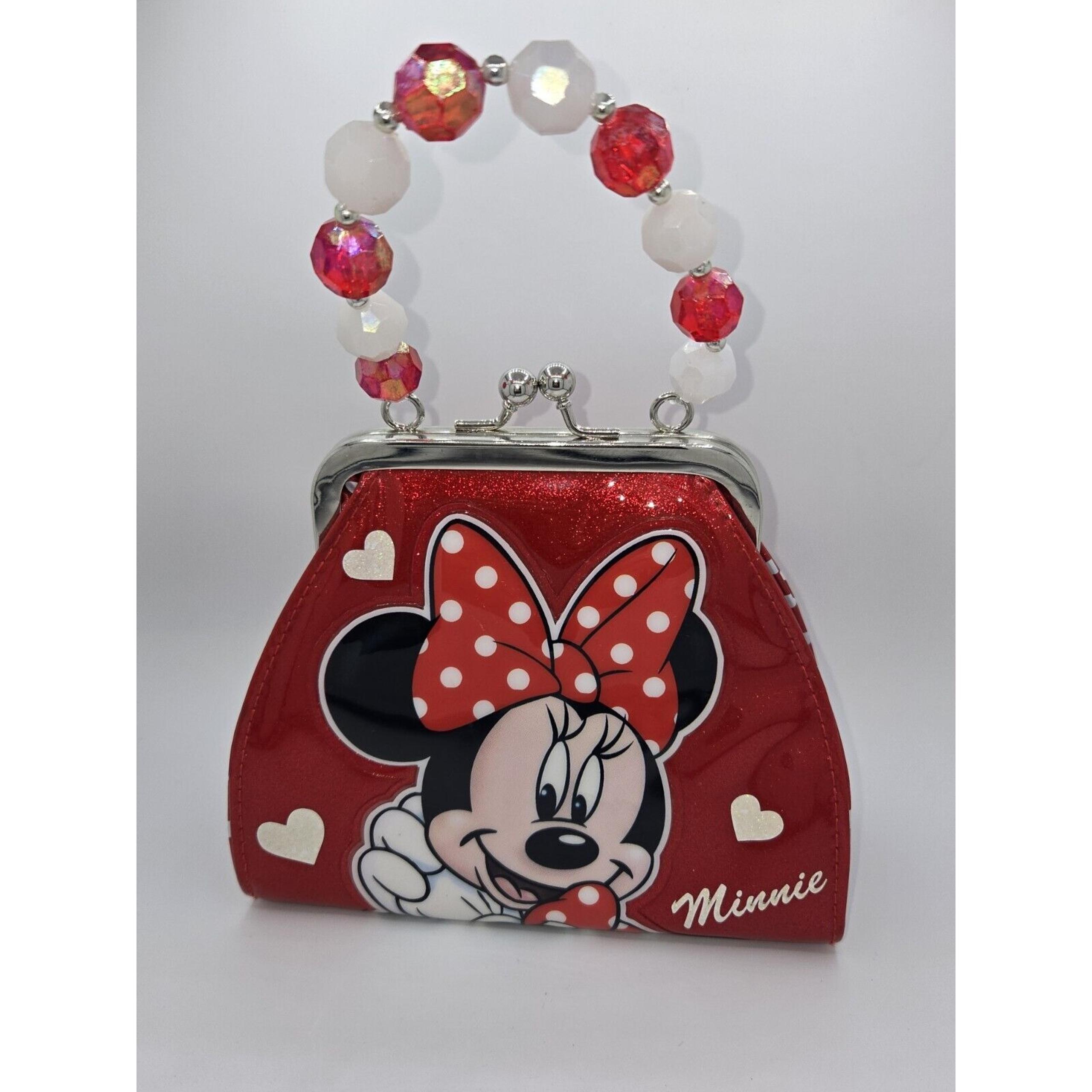 Minnie Mouse Polka Dot Shiny Vinyl Red Glitter Kiss Clasp Purse