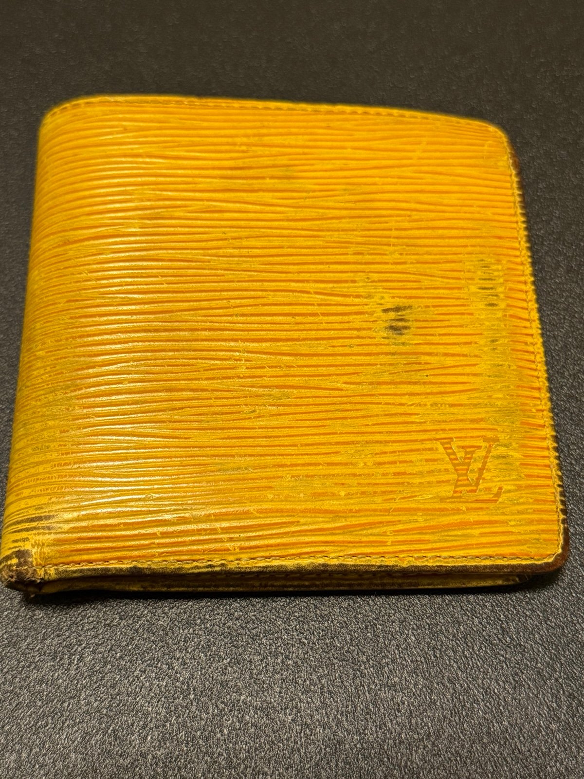LOUIS VUITTON Epi leather Bifold Wallet yellow/purple lining