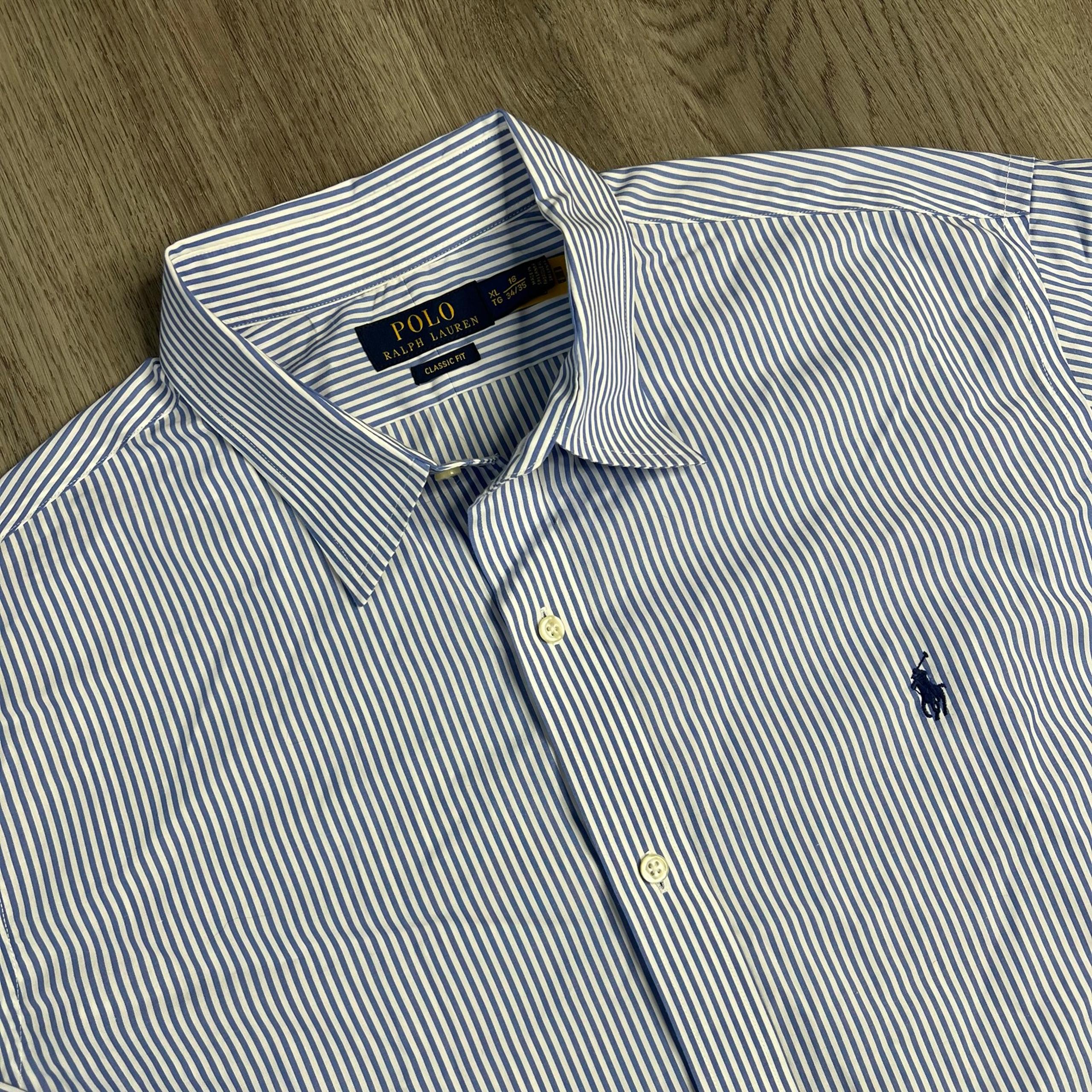 Polo Ralph Lauren Classic Fit Button Blue White Striped Shirt Pony Mens Size XL