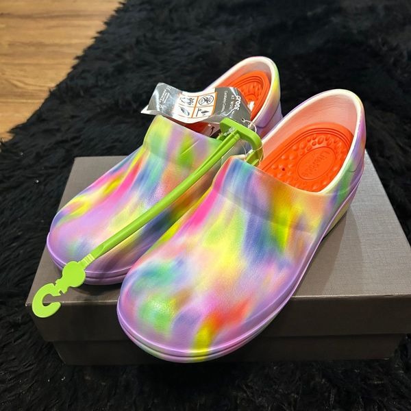 CROCS multicolored clogs mules slip on shoes women’s 7 new