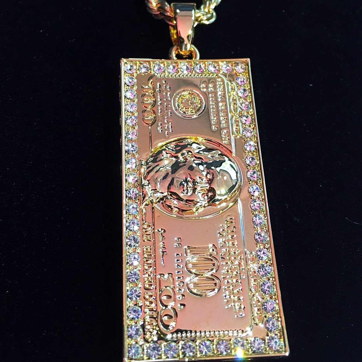 100 BILL DIAMONDS CZ 18K GOLD CHAIN