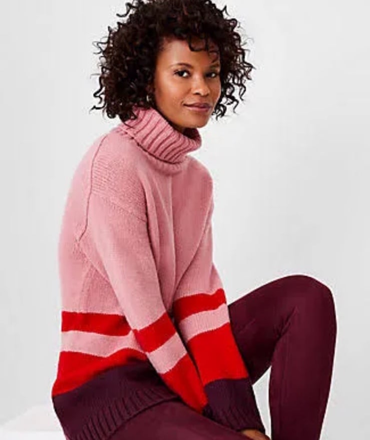 Ann Taylor Petite Color Block Turtleneck Sweater (NWT) Size MP