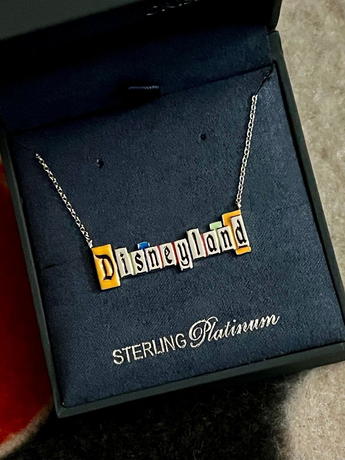 Disneyland Marquee Sign Crislu Exclusive Necklace Sterling Platinum