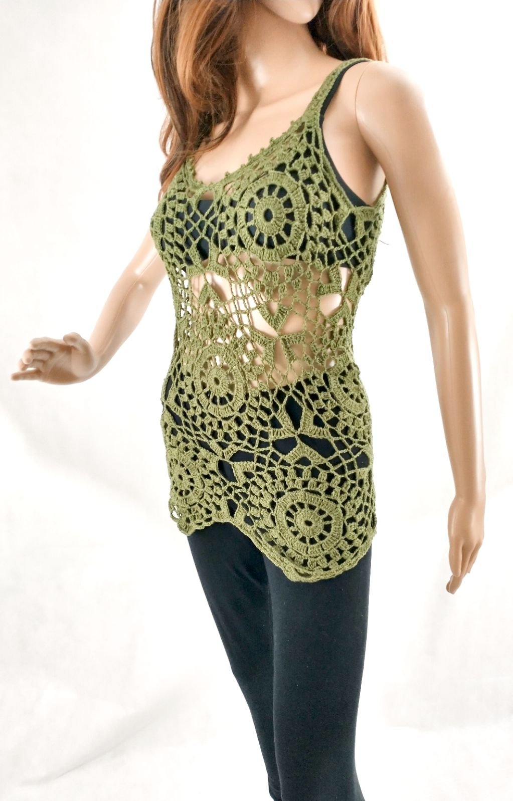 Lace Tank Top Green Crochet Handmade