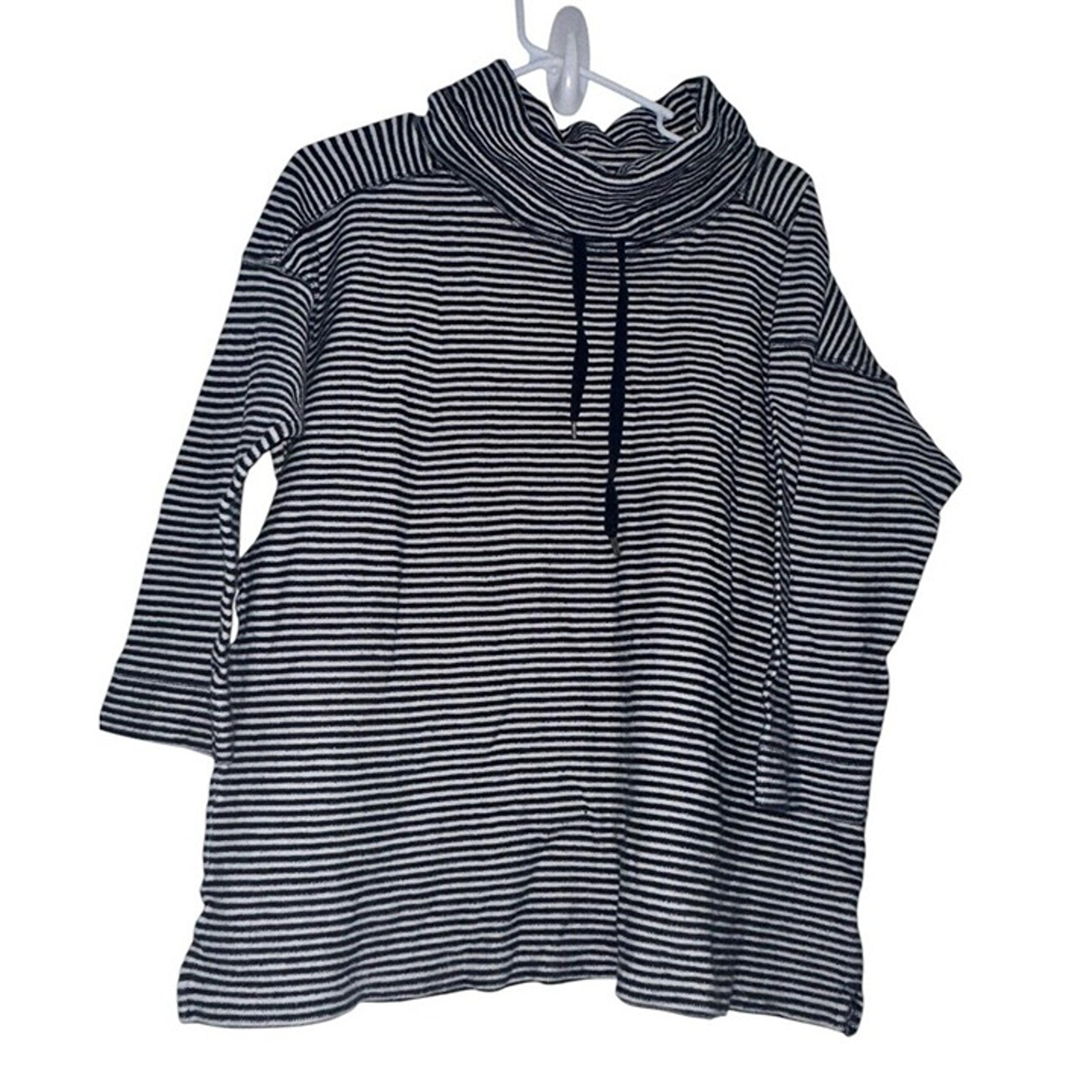 Chaps Womens Turtleneck Sweatshirt Pullover Top Sz XL White Navy Stripe Nautical