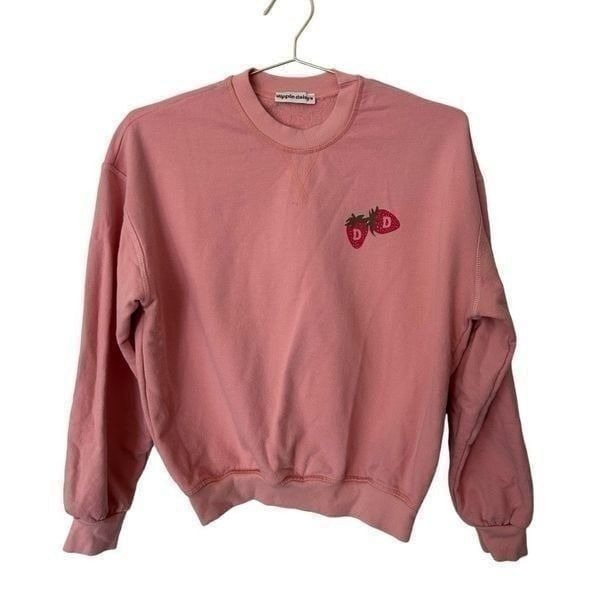 Dippin Daisys Light Pink Cotton Crew Neck Pull Over Strawberry Sweatshirt Size S