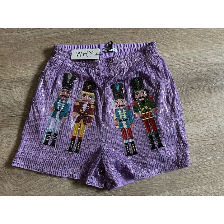 NUTCRACKER Women’s Purple Sequined Christmas Shorts Size Small