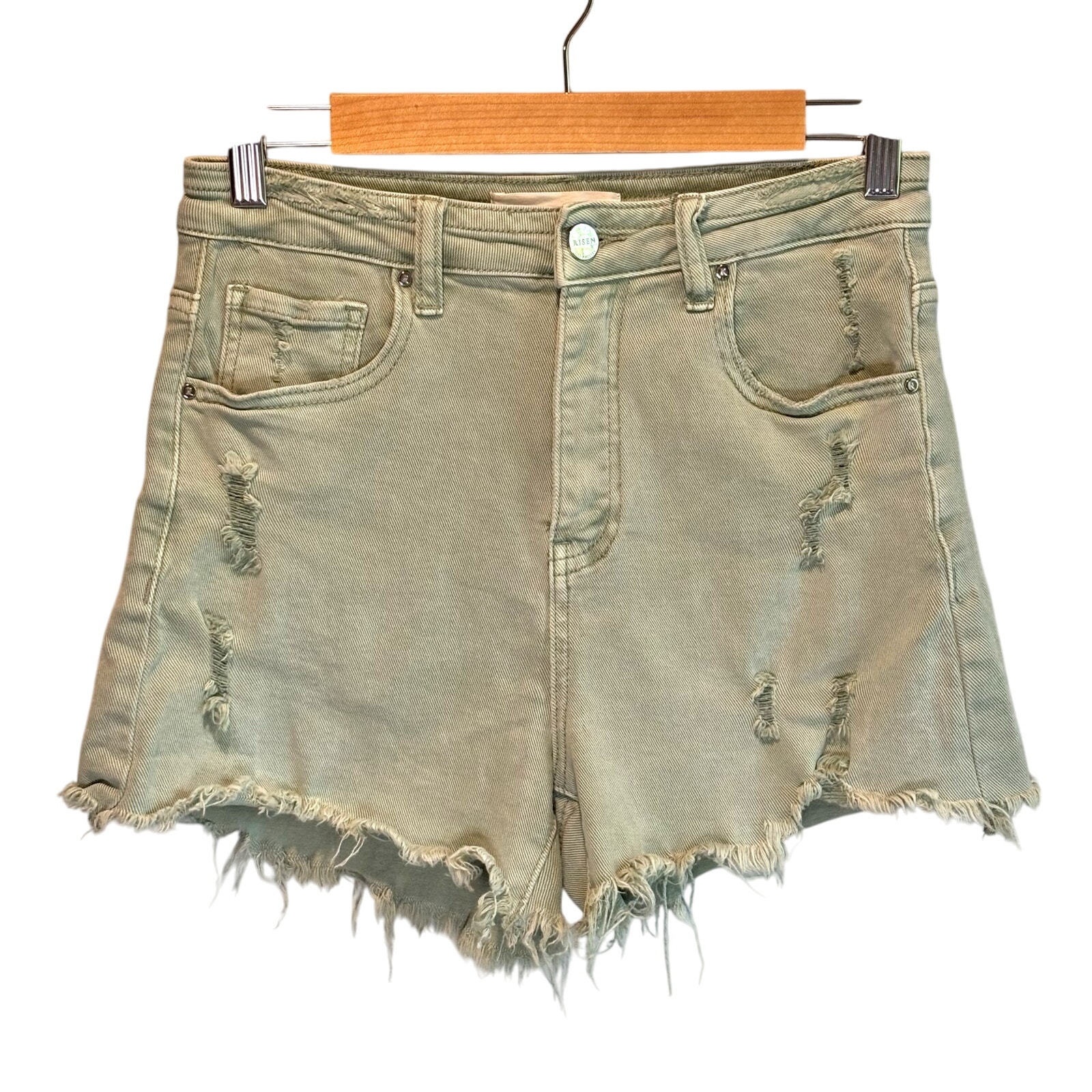 Risen Jeans Green Distressed Jean Shorts - size Medium